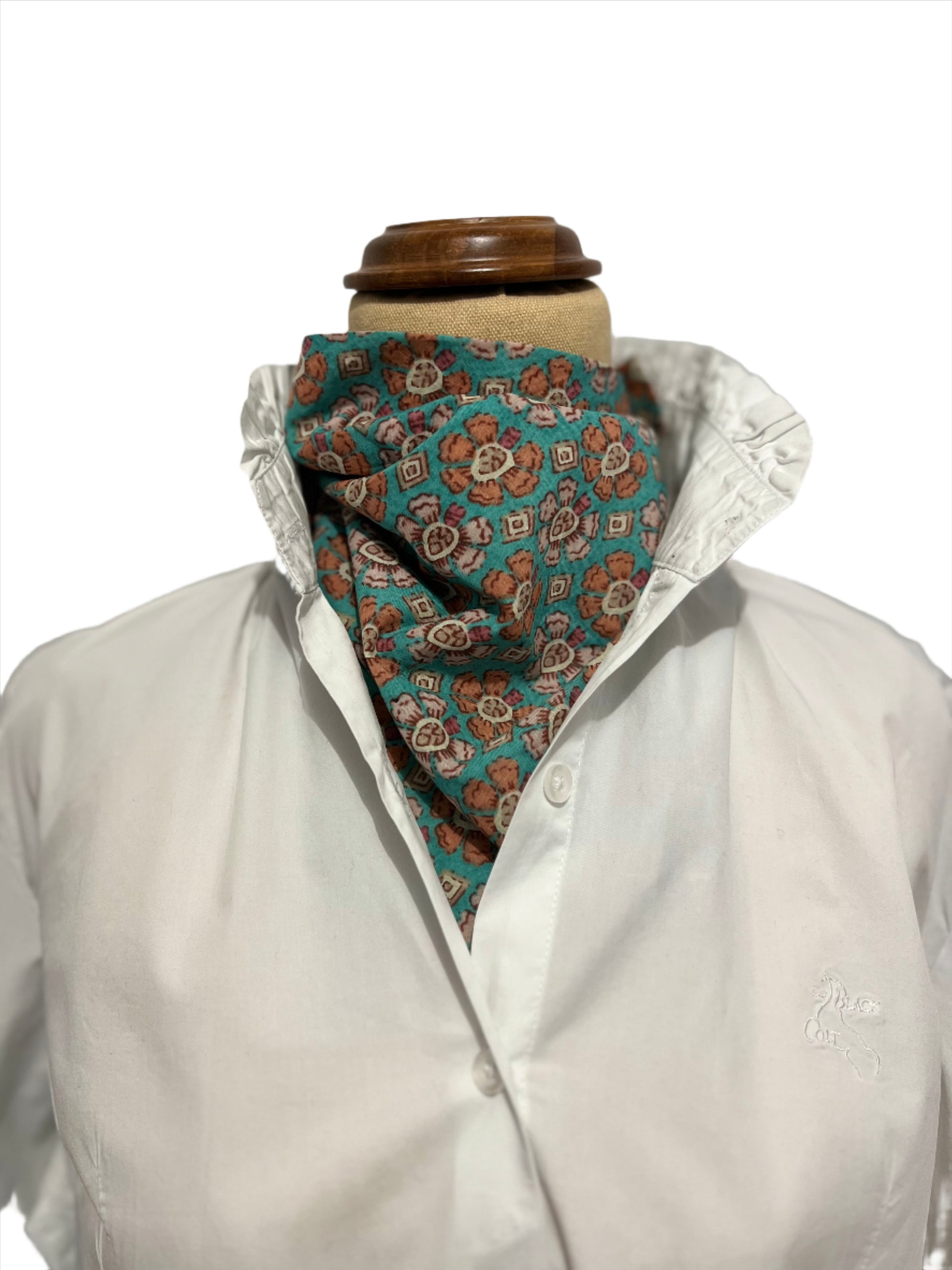 Neck Scarf - Green with flowers