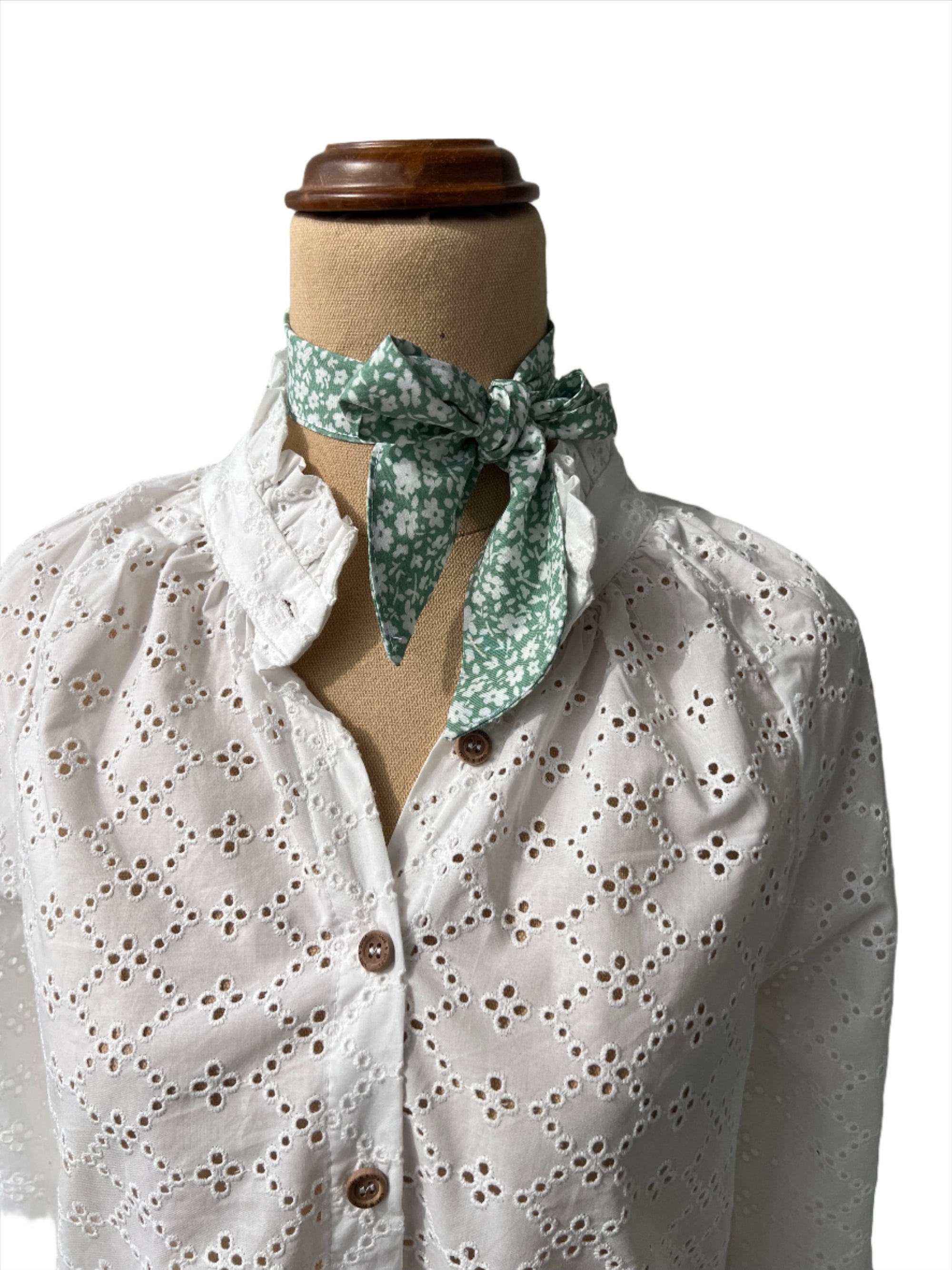 Neck Tie - Green with White Flowers