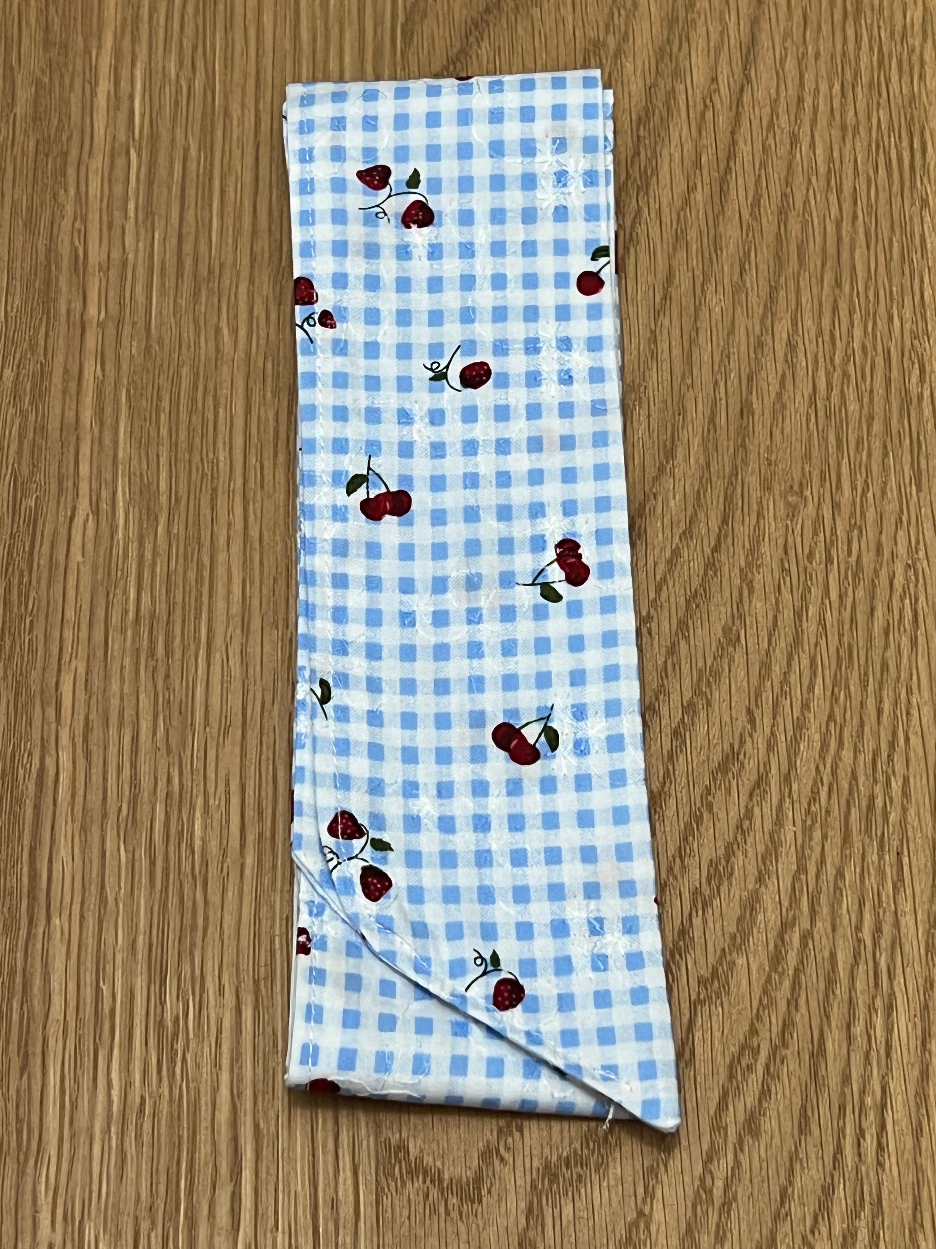 Neck Tie - Light Blue Check with Cherries & Strawberries