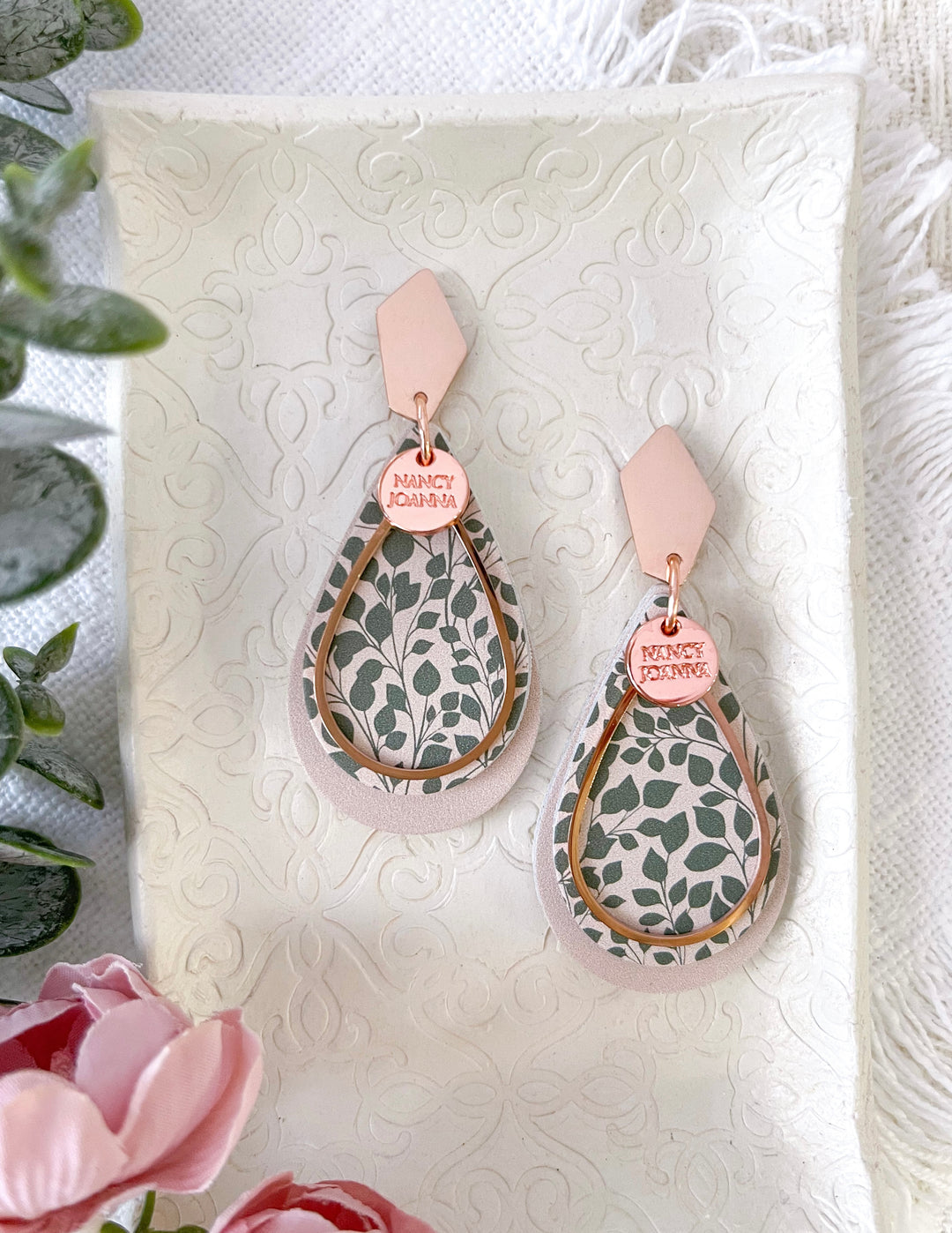 Earrings - Leafy Leaf Double Water Drops