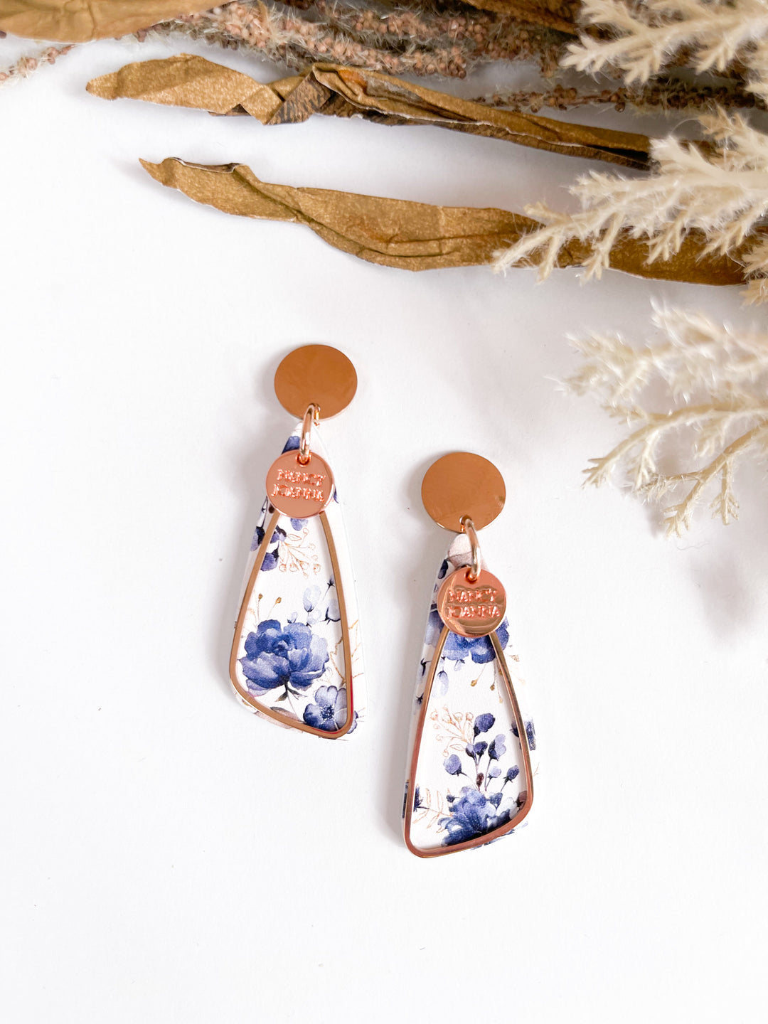 Earrings - White Oriental Floral Side Drop