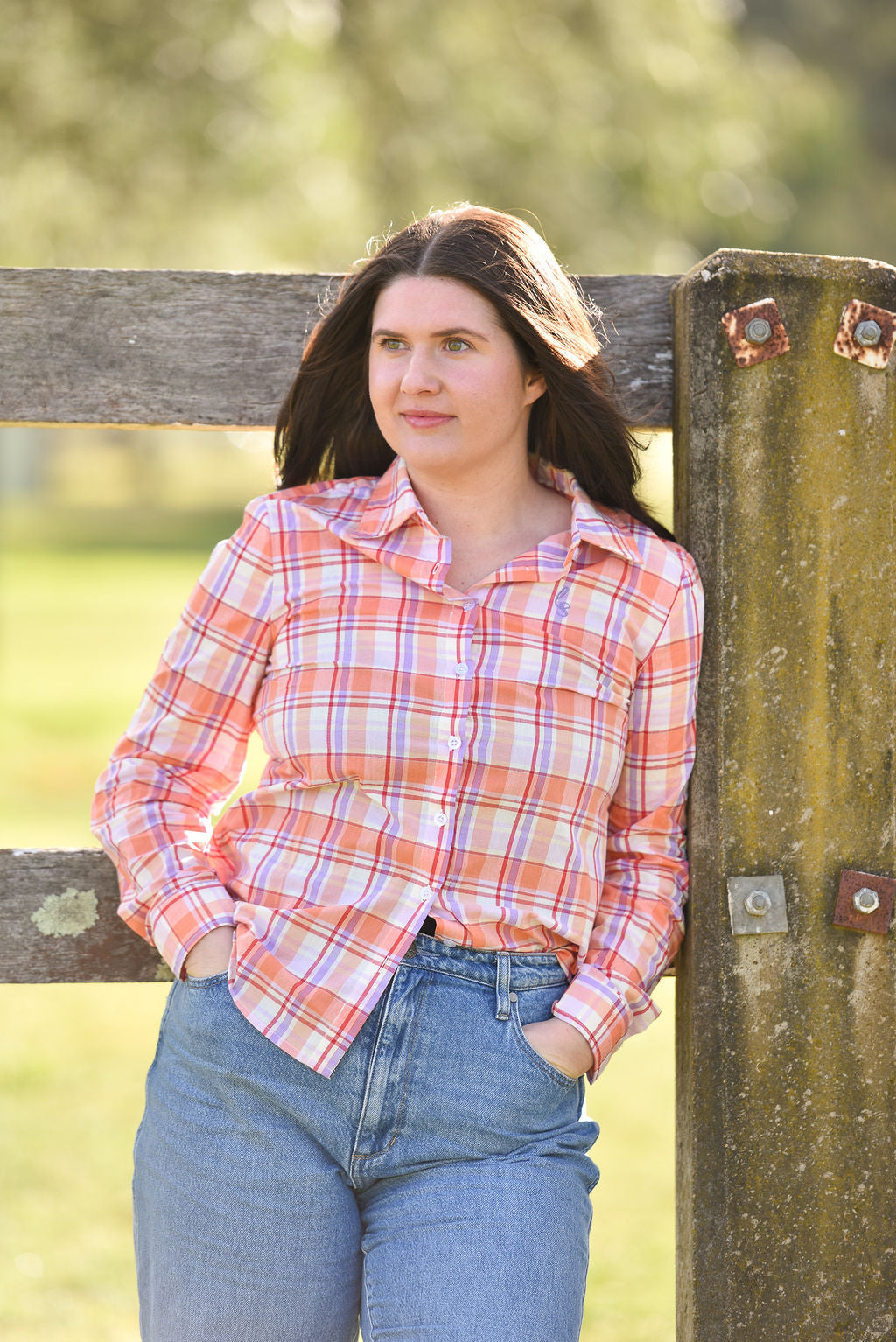 Ava Shirt - Orange Peach Plaid