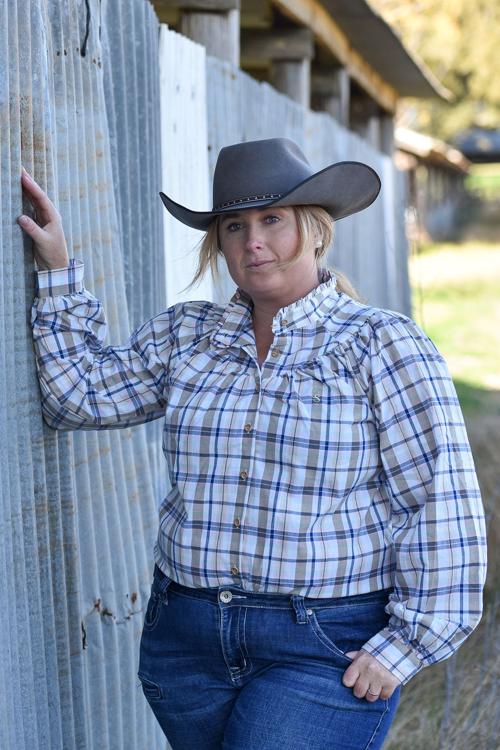 Callie Top - Navy/Sand/Pink/Mint Plaid